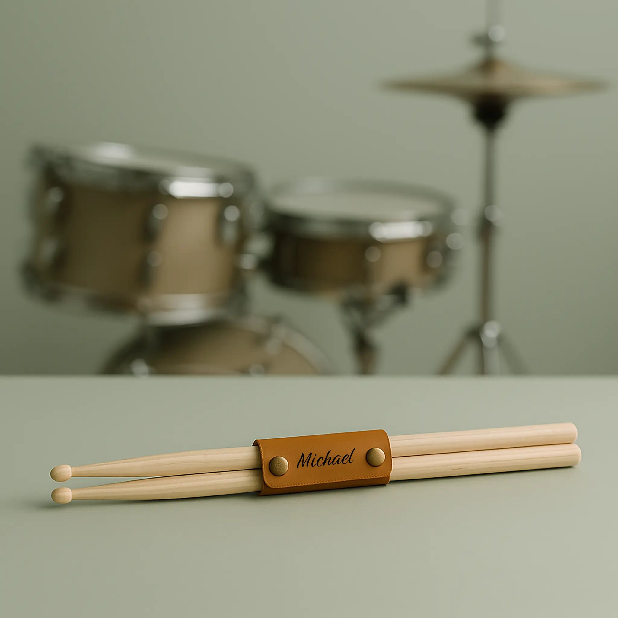 Personalisierte Drumsticks mit Lederhalter – Geschenk für Schlagzeuger