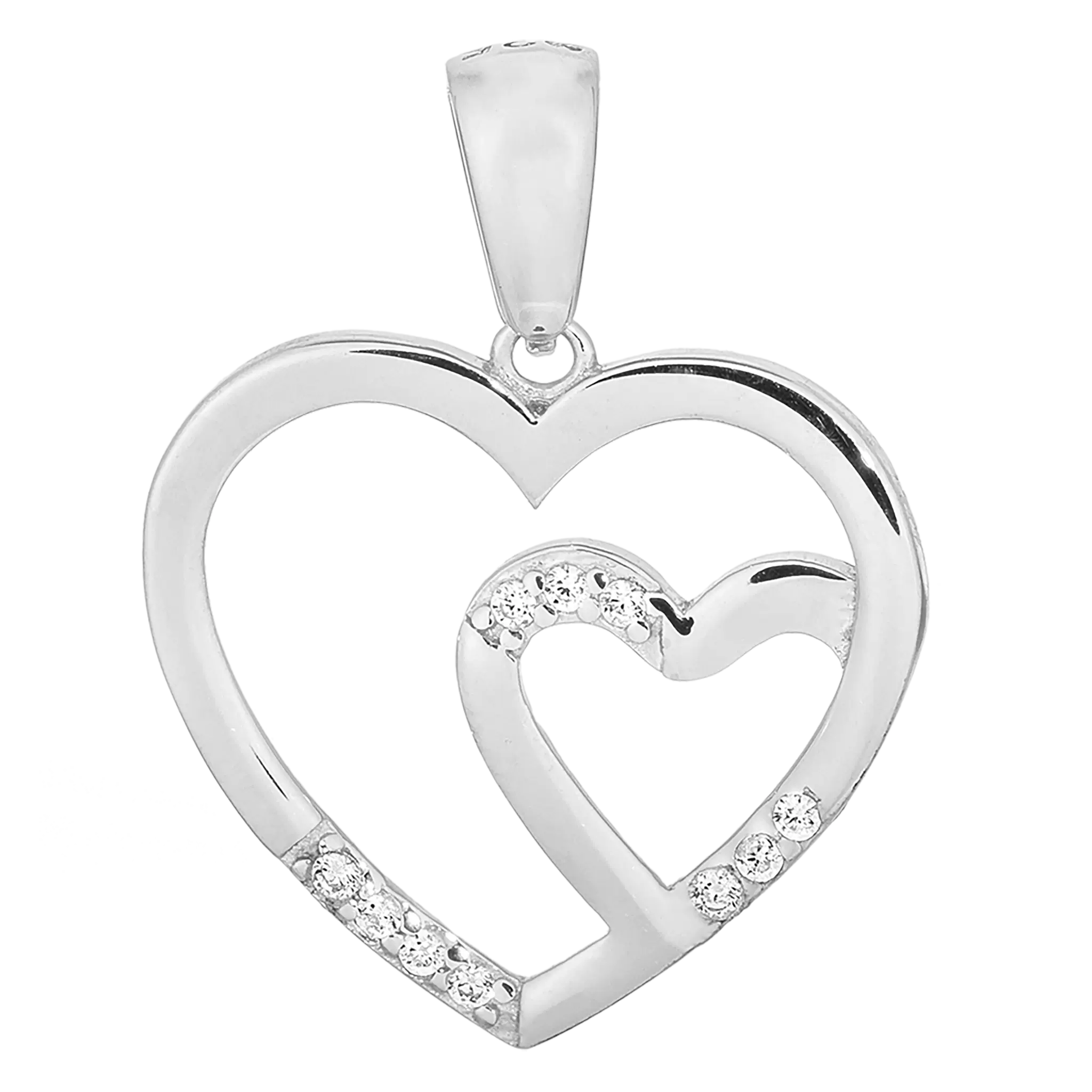 Silberner Doppelherz-Anhänger mit Zirkonia – Eleganter Herzanhänger aus 925 Sterling Silber