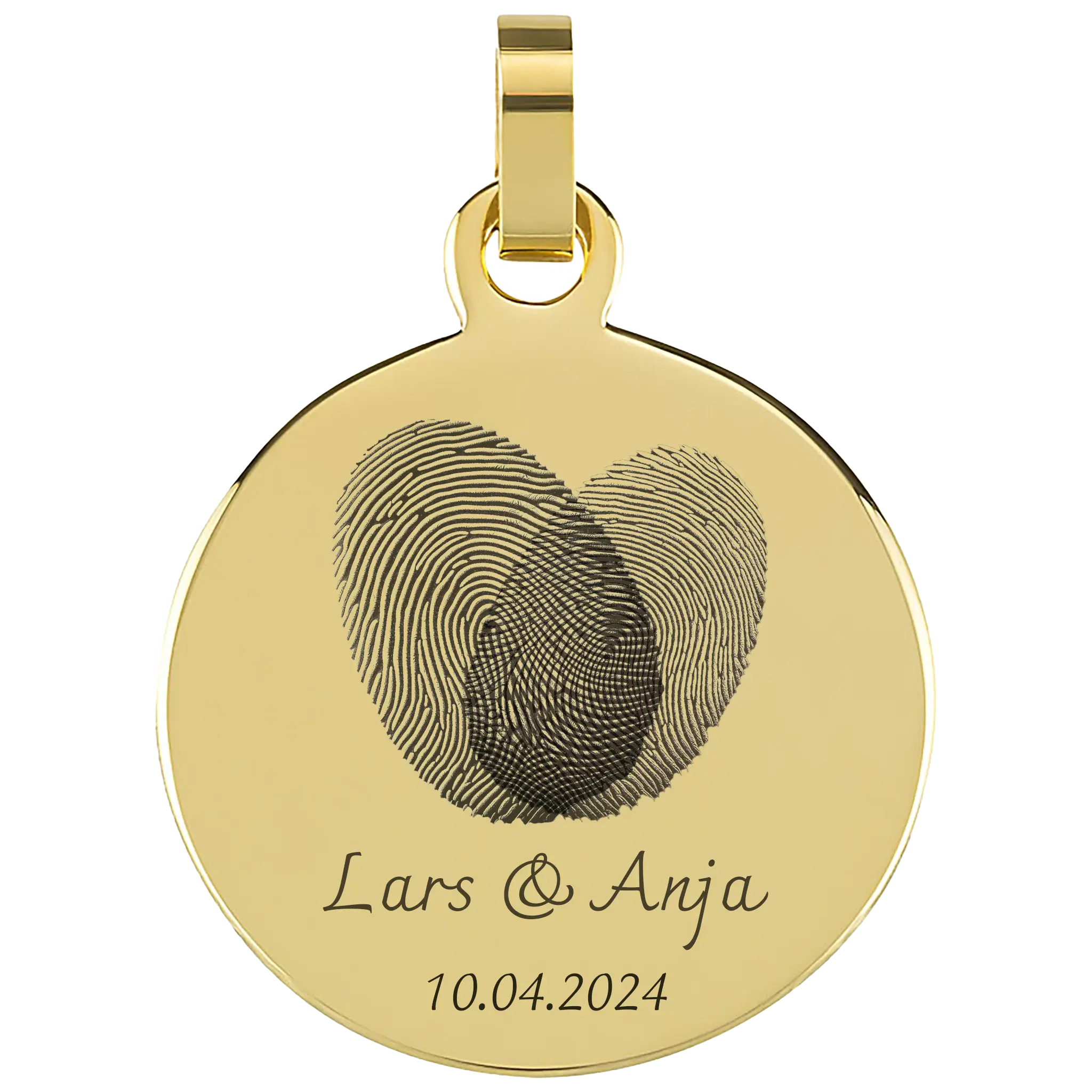 Personalisierter Paar-Anhänger mit zwei Fingerabdrücken zu einem Herz vereint