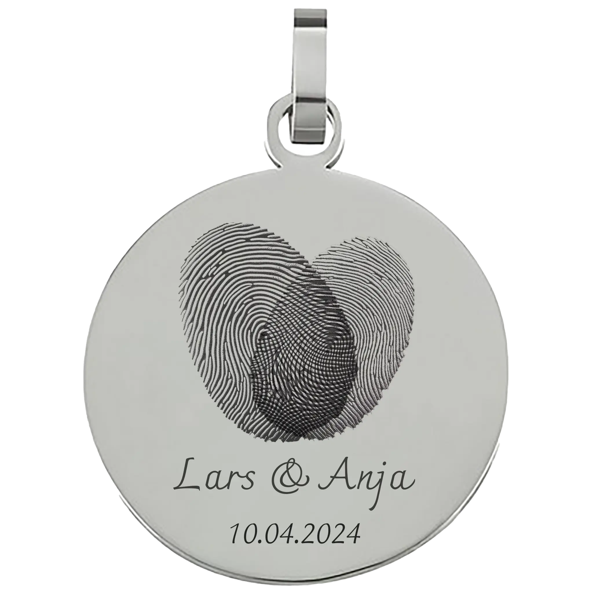 Personalisierter Paar-Anhänger mit zwei Fingerabdrücken zu einem Herz vereint