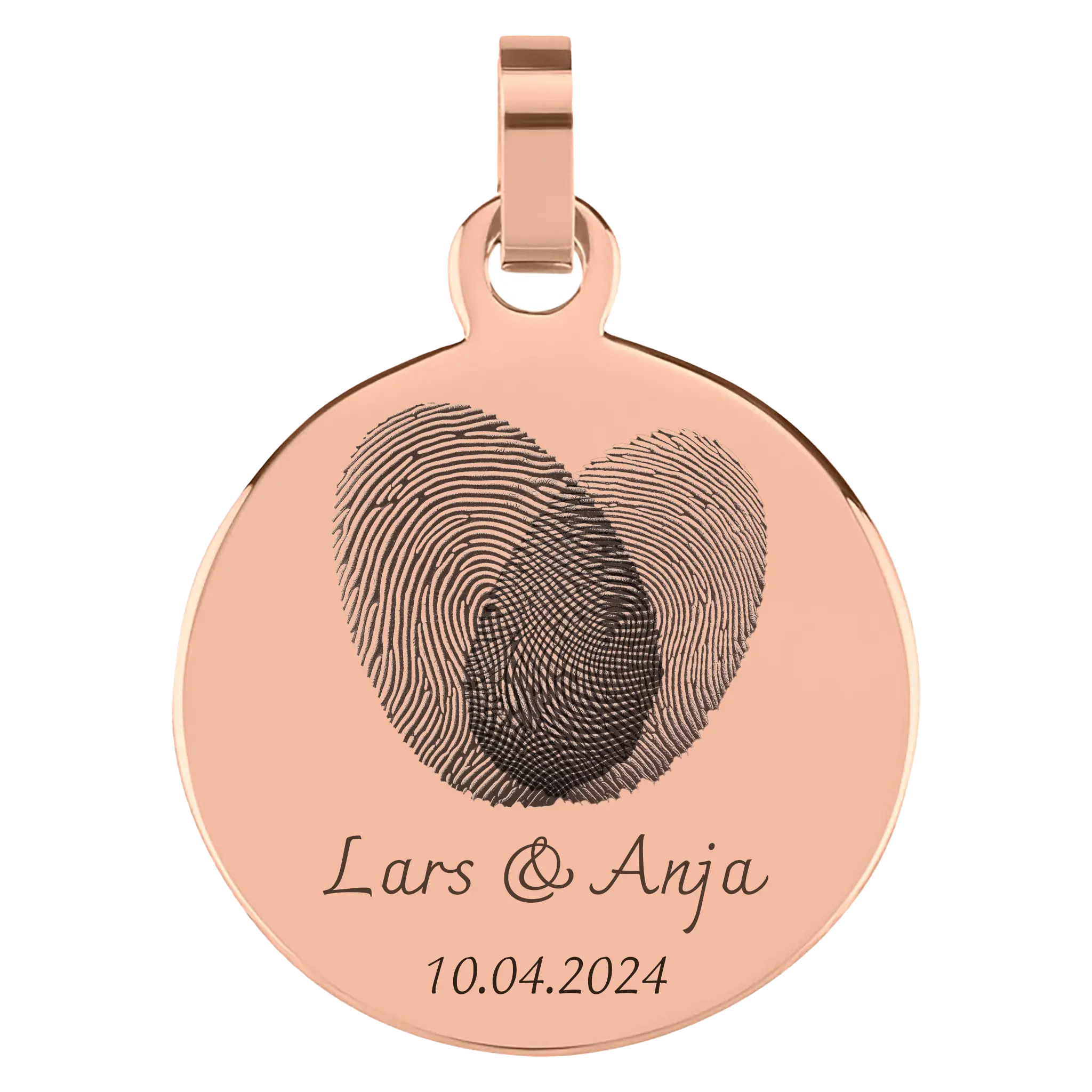 Personalisierter Paar-Anhänger mit zwei Fingerabdrücken zu einem Herz vereint