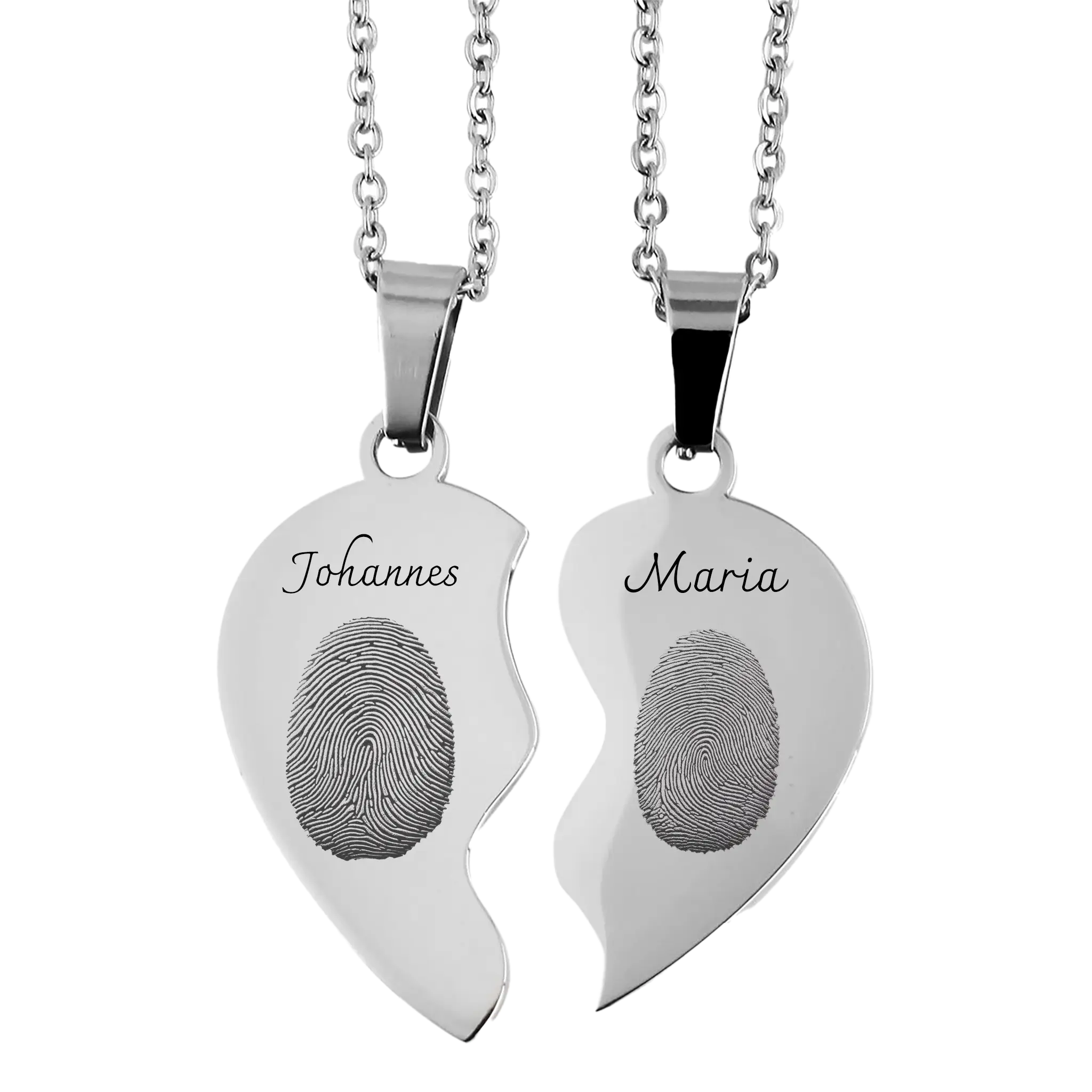 Graviertes Herz-Anhänger-Set für Paare & Freunde – Edelstahl, personalisierbar (2-teilig)